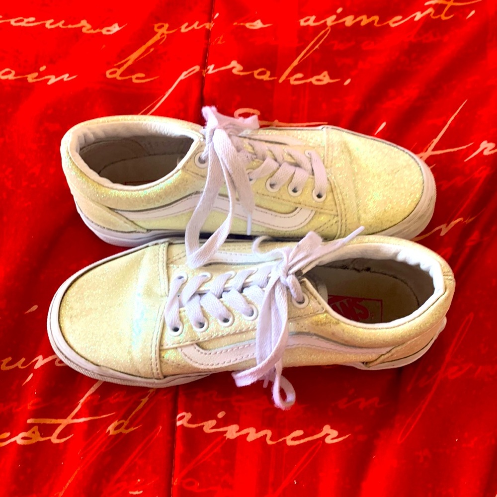Girls size 2 kids, white sparkly, UV light color changing vans shoes